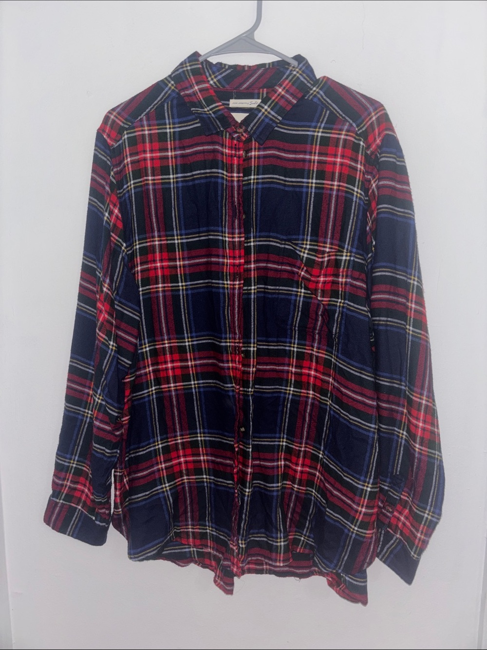 Ladies Navy & Red Plaid Button-Up Shirt